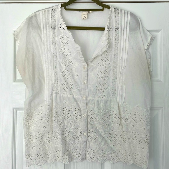 Tops - Joie, White, eyelet top.  Size S.